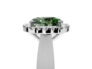 Halo Engagement Ring Setting for Fancy Green Oval Center with Square Band and Prong Head in Sterling Silver