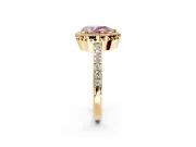Halo Engagement Ring Setting for Fancy Pink Pear-Shaped Center with Inner Milgrain Border and Prong Head in Yellow Gold