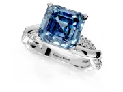 Solitaire Engagement Ring Setting for Fancy Blue Asscher Cut Center with Pave and Plain Crossover and Basket Head in Platinum