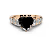 Solitaire Engagement Ring Setting for Fancy Black Heart-Shaped Center with Graduated Shared Prongs and Prong Head in Rose Gold
