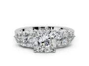 Cluster Engagement Ring Setting for Cushion Cut Center with 2-Row Shoulder Clusters and Prong Head in Platinum