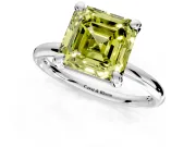 Low-Set Solitaire Engagement Ring Setting for Fancy Yellow Asscher Cut Center with Thin Plain Band and Prong Head in Platinum