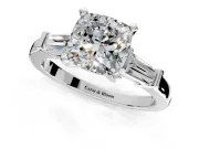 3 Stone Engagement Ring Setting for Cushion Cut Center with Channel Baguette Accents and Prong Head in Sterling Silver