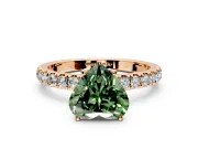 Open Basket Engagement Ring Setting for Fancy Green Heart-Shaped Center with Pave Band and Prong Head in Rose Gold