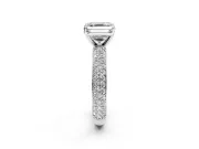 Solitaire Engagement Ring Setting for Asscher Cut Center with Domed Multi-Row Pave Band and Prong Head in Platinum