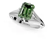 Solitaire Engagement Ring Setting for Fancy Green Emerald Cut Center with Milgrain Cathedral Band and Prong Head in Platinum