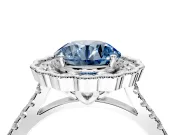 Milgrain Floral Halo Engagement Ring Setting for Fancy Blue Round Cut Center with Pave Band and Prong Head in Platinum