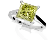 Solitaire Engagement Ring Setting for Fancy Yellow Princess Cut Center with Tapered Shoulders and Prong Head in White Gold