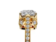 Cathedral Engagement Ring Setting for Cushion Cut Center with Antique-Style Pave Band and Prong Head in Yellow Gold