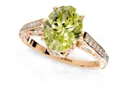 Cathedral Engagement Ring Setting for Fancy Yellow Oval Center with Antique-Style Pave Band and Prong Head in Rose Gold