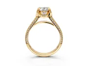 Solitaire Engagement Ring Setting for Oval Center with Accented Split Shank and Prong Head in Yellow Gold