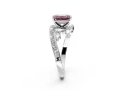 Solitaire Engagement Ring Setting for Fancy Pink Emerald Cut Center with Pave Bypass Twist Band and Prong Head in Platinum