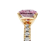Solitaire Engagement Ring Setting for Fancy Pink Radiant Cut Center with Large Accents and Prong Head in Yellow Gold