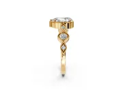 Vintage Station Engagement Ring Setting for Pear-Shaped Center with Accents and Prong Head in Yellow Gold
