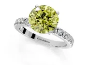 Solitaire Engagement Ring Setting for Fancy Yellow Round Cut Center with Fine Pave Band and Claw Prong Head in Platinum