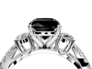3 Stone Engagement Ring Setting for Fancy Black Cushion Cut Center with Pave Split Shank and Prong Head in White Gold