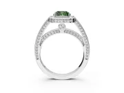 Halo Engagement Ring Setting for Fancy Green Cushion Cut Center with Framed Halo, Pave Band and Prong Head in White Gold