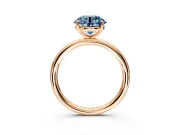 Low-Set Solitaire Engagement Ring Setting for Fancy Blue Round Cut Center with Thin Plain Band and Prong Head in Rose Gold