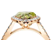 Halo Engagement Ring Setting for Fancy Yellow Heart-Shaped Center with Raised Halo, Pave Band and Prong Head in Rose Gold