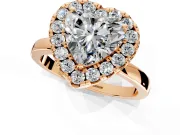 Halo Engagement Ring Setting for Heart-Shaped Center with Thin Plain Band and Prong Head in Rose Gold