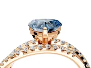 Solitaire Engagement Ring Setting for Fancy Blue Heart-Shaped Center with Woven 3-Strand Pave Band and Prong Head in Rose Gold