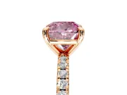 Solitaire Engagement Ring Setting for Fancy Pink Cushion Cut Center with Fine Pave Narrow Band and Prong Head in Rose Gold