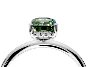 Hidden Halo Engagement Ring Setting for Fancy Green Emerald Cut Center with Thin Round-Wire Band and Prong Head in Platinum
