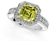 Milgrain Halo Engagement Ring Setting for Fancy Yellow Asscher Cut Center with Pave Band and Prong Head in Sterling Silver