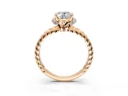 Halo Engagement Ring Setting for Oval Center with Rope Twist Split Shank and Prong Head in Rose Gold