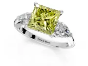 3 Stone Engagement Ring Setting for Fancy Yellow Princess Cut Center with Large Pear-Shaped Accents and Prong Head in White Gold