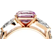 Channel-Set Engagement Ring Setting for Fancy Pink Asscher Cut Center with Baguette Band and Prong Head in Rose Gold