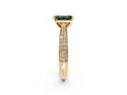 Solitaire Engagement Ring Setting for Fancy Green Emerald Cut Center with Multi-Row Accents and Prong Head in Yellow Gold
