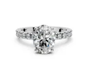Solitaire Engagement Ring Setting for Oval Center with Fine Pave Band and Claw Prong Head in Sterling Silver