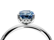 Hidden Halo Engagement Ring Setting for Fancy Blue Emerald Cut Center with Thin Round-Wire Band and Prong Head in Sterling Silver