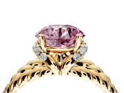 Halo Engagement Ring Setting for Fancy Pink Round Cut Center with Rope Twist Split Shank and Prong Head in Yellow Gold