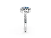 Halo Engagement Ring Setting for Fancy Blue Pear-Shaped Center with Inner Milgrain Border and Prong Head in Sterling Silver