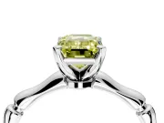 Solitaire Engagement Ring Setting for Fancy Yellow Emerald Cut Center with Bamboo Band and Prong Head in Platinum