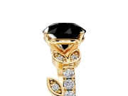 Leaf Motif Engagement Ring Setting for Fancy Black Round Cut Center with Pave Band and Prong Head in Yellow Gold