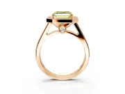 Halo Engagement Ring Setting for Fancy Yellow Asscher Cut Center with Outer Bezel Rim, Pave Band and Prong Head in Rose Gold