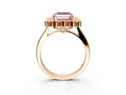 Cluster Halo Engagement Ring Setting for Fancy Pink Asscher Cut Center with Milgrain Bezel Accents and Prong Head in Rose Gold