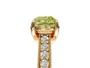 Solitaire Engagement Ring Setting for Fancy Yellow Cushion Cut Center with Milgrain-Framed Pave Band and Prong Head in Yellow Gold