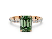 Solitaire Engagement Ring Setting for Fancy Green Emerald Cut Center with Micro Pave Band and Prong Head in Rose Gold
