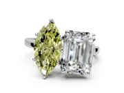 Fancy Yellow Marquise and Emerald Cut Lab-Grown Diamond Toi et Moi Engagement Ring with Prong-Set Stones in Platinum