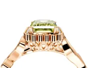 Halo Engagement Ring Setting for Fancy Yellow Emerald Cut Center with Leaf Motif Split Shank and Prong Head in Rose Gold