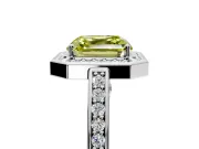 Halo Engagement Ring Setting for Fancy Yellow Asscher Cut Center with Framed Halo, Pave Band and Prong Head in White Gold