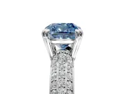 Solitaire Engagement Ring Setting for Fancy Blue Cushion Cut Center with Multi-Row Pave Accents and Basket Head in Sterling Silver