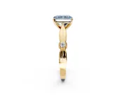 Solitaire Engagement Ring Setting for Fancy Blue Radiant Cut Center with Carved Leaf Shoulders and Prong Head in Yellow Gold