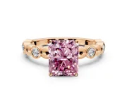 Solitaire Engagement Ring Setting for Fancy Pink Radiant Cut Center with Beaded Bezel Station Band and Prong Head in Rose Gold