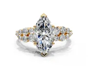 Cluster Engagement Ring Setting for Marquise Center with 2-Row Shoulder Clusters and Prong Head in Yellow Gold