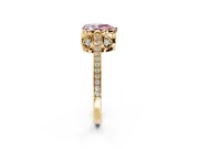 Cathedral Engagement Ring Setting for Fancy Pink Pear-Shaped Center with Antique-Style Pave Band and Prong Head in Yellow Gold